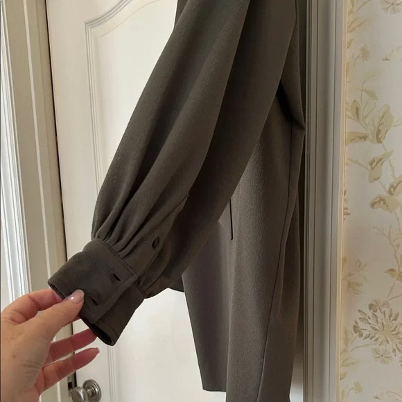 Ganni Olive Green Long Sleeve Tie-Neck Dress size 6 with detachable scarf - Picture 5 of 5